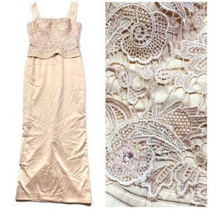 IZILADY Pink Lace Satin Maxi Evening Dress